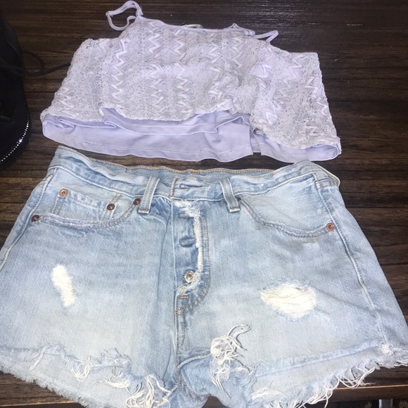 denim shorts and top set